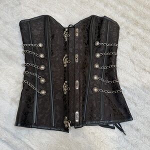 Adjustable Black Corset with Silver Chain Details
